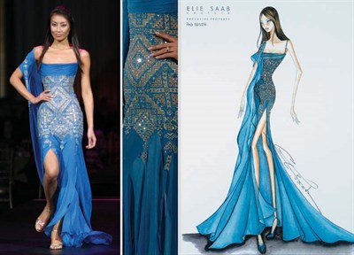 Lot 10 - Elie Saab Peacock Blue Embroidered Gown...