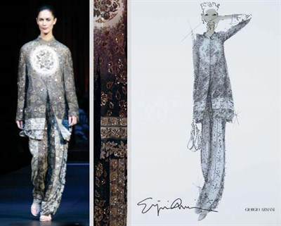 Lot 15 - Armani Charcoal and Beige Embroidered Pant...