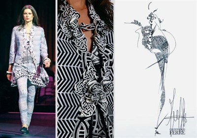 Lot 13 - Ferre Black and White Silk Ensemble Italian,...