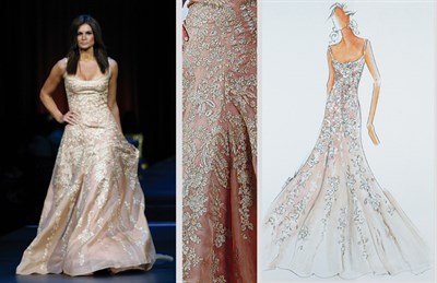 Lot 28 - Reem Acra Metallic Gold Embroidered Gown...