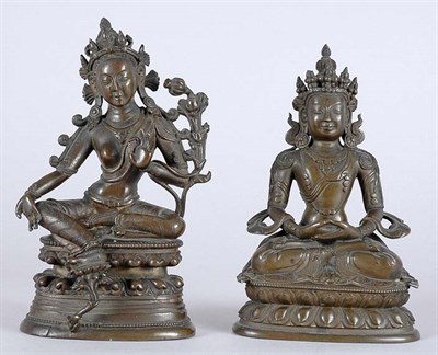 Lot 3488 - Two Tibetan Bronze Avalokiteshvara Each seated...