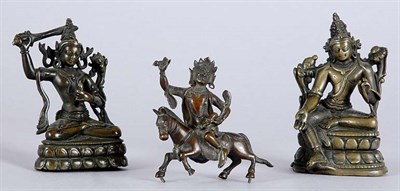Lot 3491 - Three Indian Bronzes One mounted on horseback,...