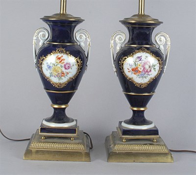 Lot 3561 - Pair of Meissen Porcelain Urns Each mounted as...
