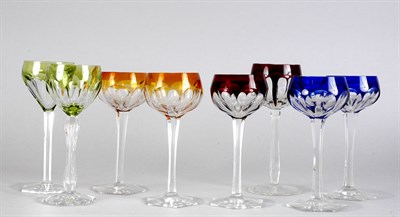 Lot 3352 - Seventeen Colored Cut to Clear Glass Wine Goblets