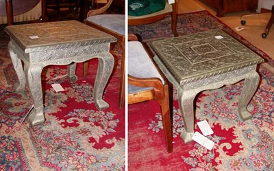 Lot 517 - Pair of Asian Style Embossed Leather Clad Low...