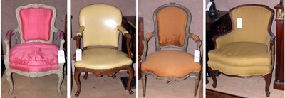 Lot 312 - Four French Armchairs Including three Louis XV...