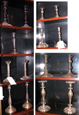 Lot 343 - Seven Pairs of Silver Plated Candlesticks;...