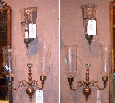 Lot 449 - Two Pairs of Sconces with Etched Glass Shades