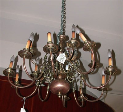 Lot 458 - Georgian Style Brass Fifteen-Light Chandelier