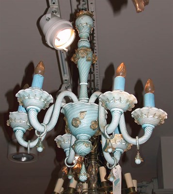 Lot 461 - Venetian Blue Glass Six-Light Chandelier