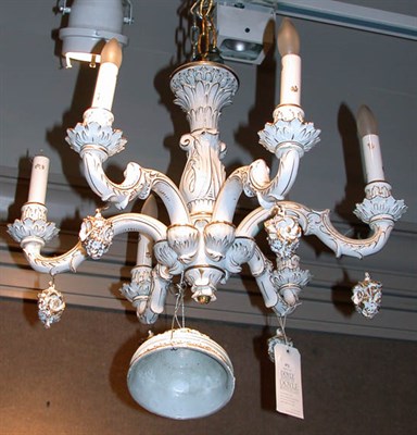 Lot 472 - Gilt Decorated White Ceramic Six-Light Chandelier