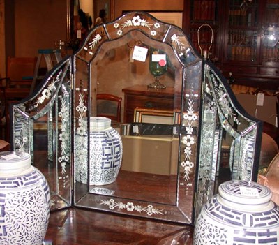 Lot 506 - Floral Decorated Three-Panel Table Mirror...