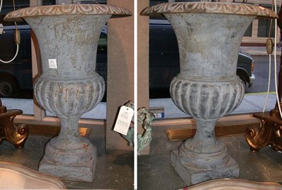 Lot 1683 - Pair of Painted Metal Campana-Form Garden Urns...