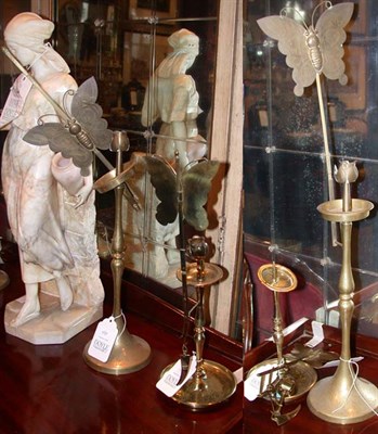 Lot 409 - Two Pairs of Brass Candlesticks Each with...