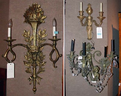 Lot 339 - Three Gilt-Metal Sconces Comprising a...