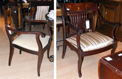Lot 214 - Pair of Edwardian Inlaid Mahogany Armchairs;...