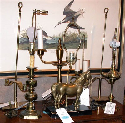 Lot 222 - Seven Brass Lamps
