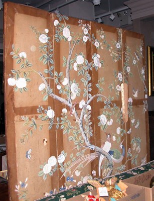 Lot 187 - Floral Decorated Paper Four-Panel Screen...