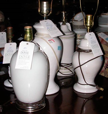Lot 197 - Four White Ceramic Lamps; Together with a...
