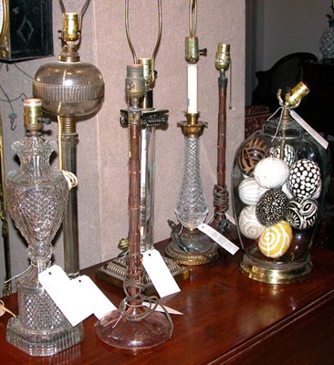 Lot 247 - Seven Glass Lamps Various styles and sizes.
