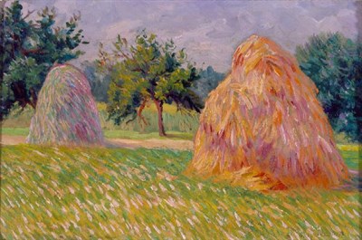 Lot 170 - Leo Gausson French, 1860-1944 HAY BALES IN A...