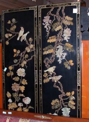 Lot 338 - Chinese Hardstone and Lacquered Two-Panel...