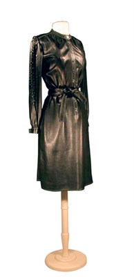 Lot 135 - Jean Muir Black Leather Shirt Dress English,...