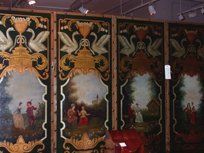 Lot 1692A - Painted Leather Four-Panel Screen Height 7...