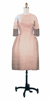 Lot 107 - Estevez Taupe Silk Matelasse Dress Cuban...