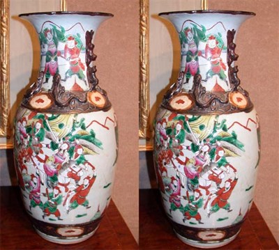 Lot 1645 - Pair of Famille Verte Porcelain Urns Height 17...