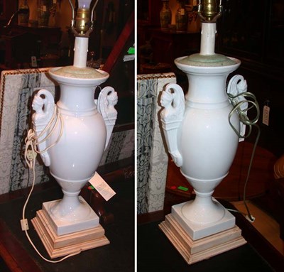 Lot 1435 - Pair of Limoges White Porcelain Urn-Form Lamps...