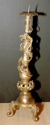 Lot 3233 - Asian Dragon Decorated Gilt-Metal Pricket...