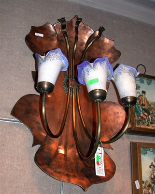 Lot 1569 - Brass and Copper Three-Light Sconce with Glass...