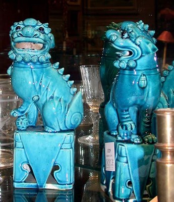 Lot 1329 - Pair of Chinese Turquoise Porcelain Fu Dogs