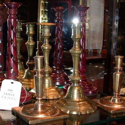Lot 1333 - Pair of English Brass Candlesticks; Together...