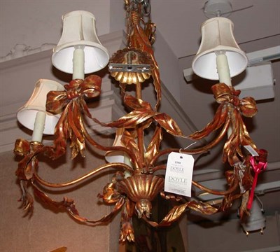 Lot 1580 - Gilt-Metal Bow Decorated Six-Light Chandelier