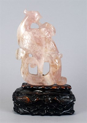 Lot 3470 - Chinese Rose Quartz Carving of a Phoenix On a...