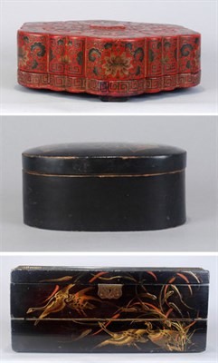 Lot 3244 - Three Lacquered Boxes Comprising a black oval...