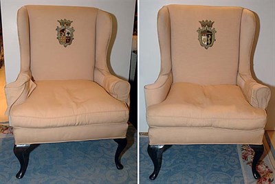 Lot 3271 - Pair of Queen Anne Style Mahogany Wing Chairs