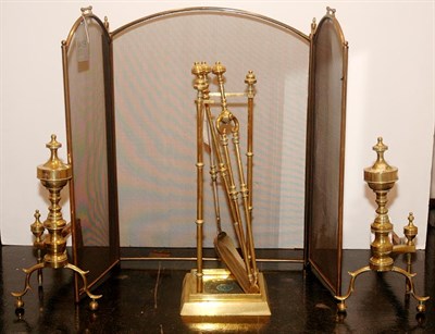 Lot 3228 - Set of Georgian Style Brass Fire Tools,...
