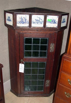 Lot 361 - Leaded Glass and Oak Corner Cabinet inset with...