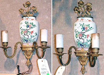 Lot 622 - Pair of Porcelain and Gilt-Metal Two-Light...