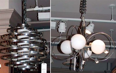 Lot 631 - Two Chrome and Glass Modern Chandeliers