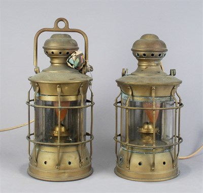 Lot 3246 - Pair of Brass Ship's Lanterns Each electrified....