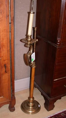 Lot 1677 - Brass and Leather Single-Light Floor Lamp...