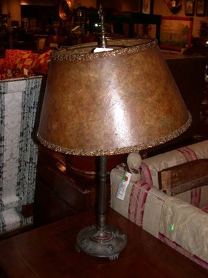 Lot 1664 - Bronze Lamp with Mica Shade Signed Oscar B....