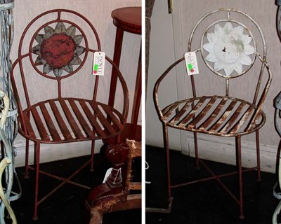 Lot 1136 - Pair of Iron Sunflower Garden Chairs