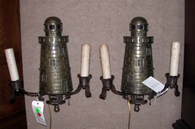 Lot 1456 - Pair of Bronze and Glass Two-Light Sconces...