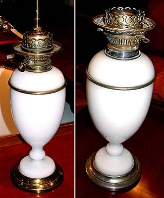 Lot 1390 - Two Opaline Oil Lamps One mounted as a...