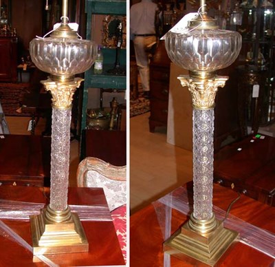 Lot 1627 - Two Gilt-Bronze and Cut Glass Columnar Oil...
